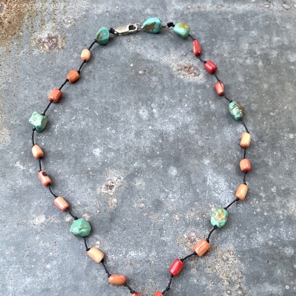 16" Ecuador Artisan Turquoise, Jasper Cord Necklace - Picture 2 of 2